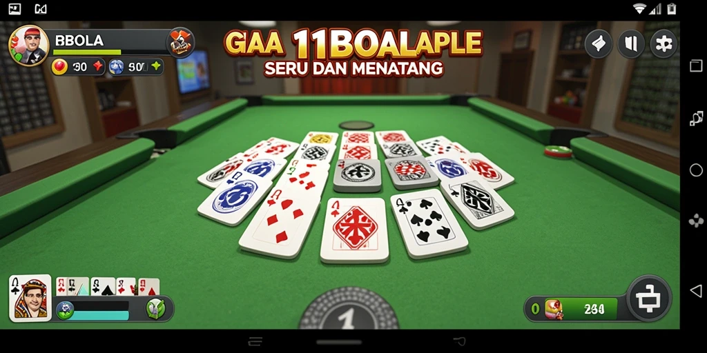 Tampilan gameplay seru dalam aplikasi 11BOLA dengan suasana Gaple yang kompetitif.