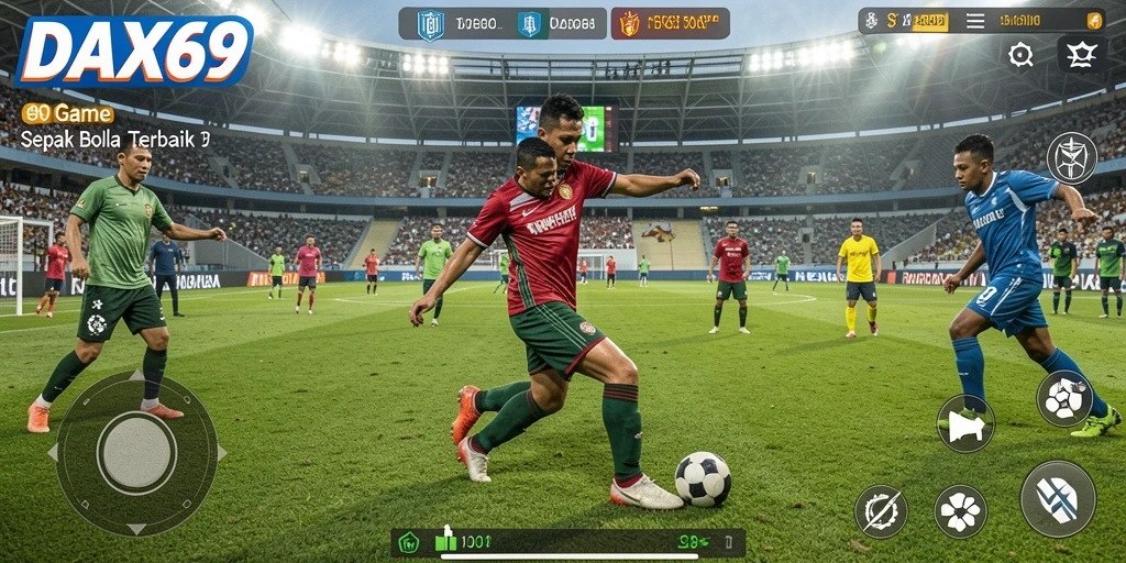 Tampilan gameplay DAX69 yang menarik dan menegangkan di lapangan sepak bola.