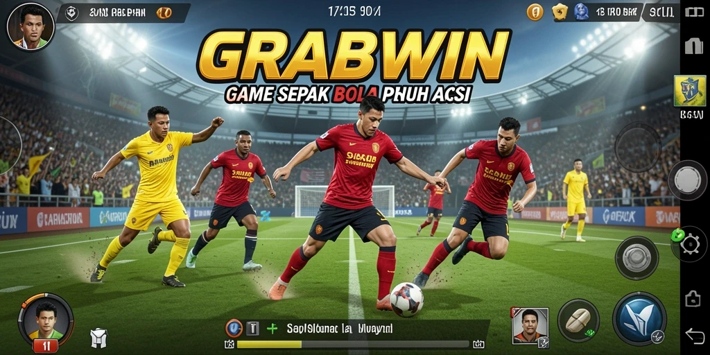 Tampilan aksi realistik dalam permainan sepak bola GRABWIN.