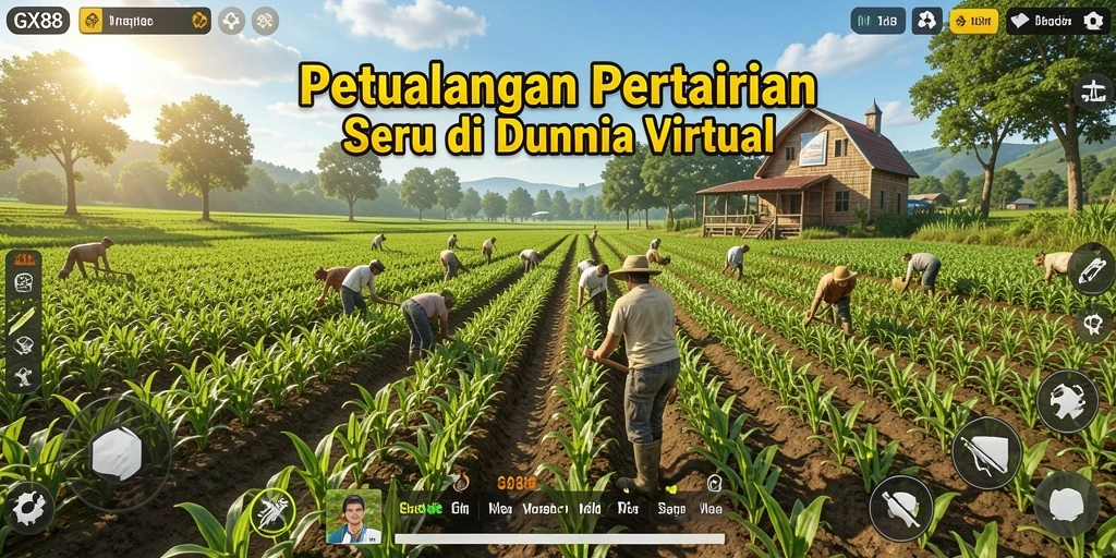 Tangkapan layar utama GX88 menampilkan aktivitas pertanian yang seru.
