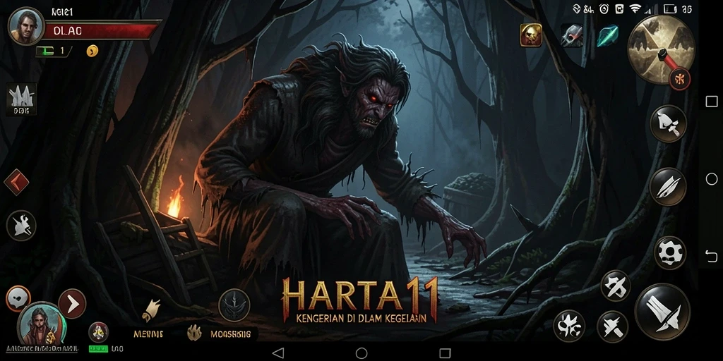 Tangkapan layar HARTA11 menampilkan suasana mencekam dan gameplay seram.