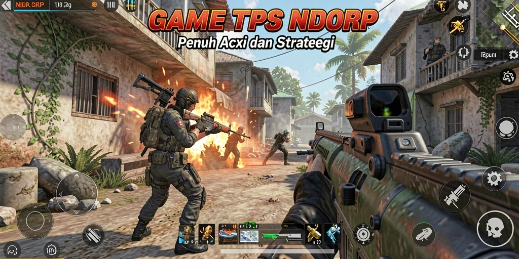 Screenshot gameplay INDORP yang menunjukkan aksi mendebarkan dalam pertempuran TPS.