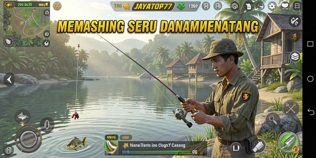 Tampilan gameplay menakjubkan dari JAYATOP77 saat memancing di laut.