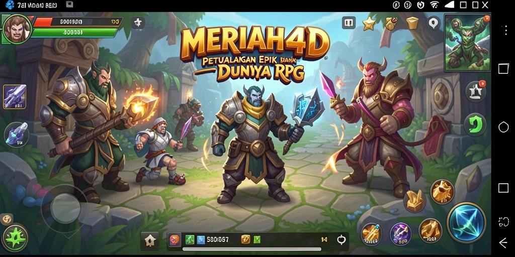Tampilan gameplay <strong>MERIAH4D</strong> dengan pertarungan seru di dunia fantasi.