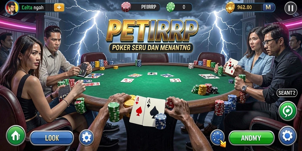 Tampilan gameplay seru di PETIRRP dengan berbagai pilihan meja Poker.