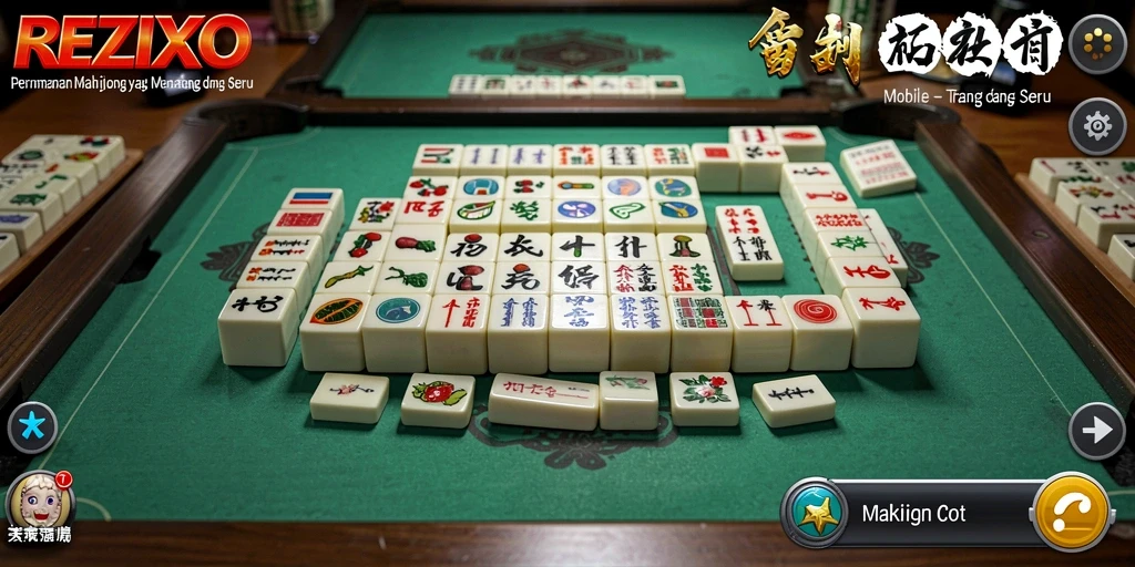 Tangkapan layar utama REZIXO menampilkan pengalaman bermain Mahjong yang seru.