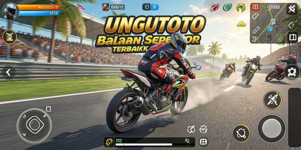 Tampilan menarik dari gameplay UNGUTOTO saat balapan sepeda motor.
